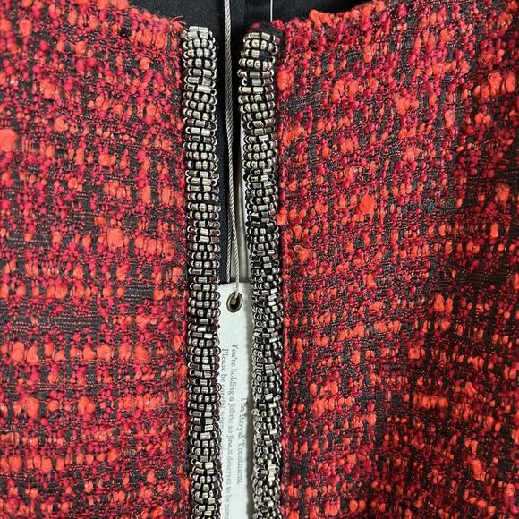 NWT Chico’s Women Open Front Jacket Embellished Tweed Blazer Red‎ Black Size 2 - Picture 3 of 13